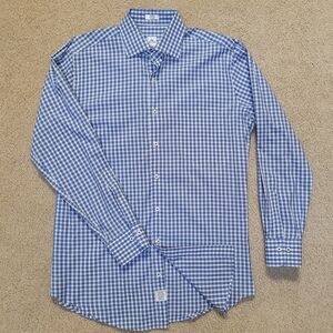 Peter Millar Mens Cotton Light Blue Checkered Button Up Long Sleeve Shirt Medium